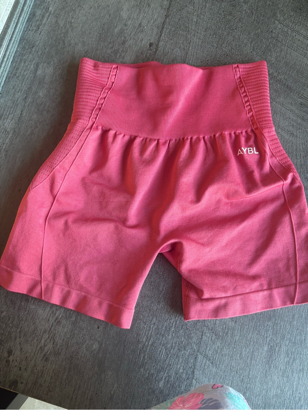 AYBL High-Rise Coral Pink Ribbed Waist Shorts